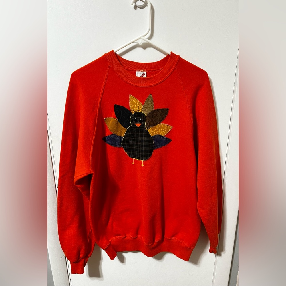 Vintage Sweatshirt Thanksgiving Turkey Orange 90’s Grandma Size XL Jerzees Fall